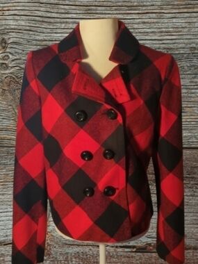 Women’s Red & Black Buffalo Plaid Double-Breasted Jacket NWT